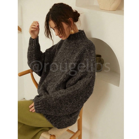 Black Knit Oversized Pullover Turtleneck Sweater - Picture 1 of 9